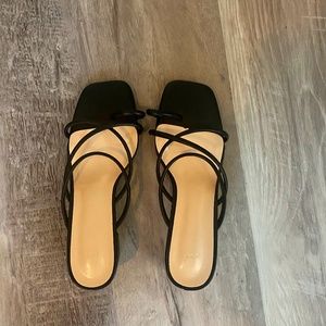 black open toe strapped block heels